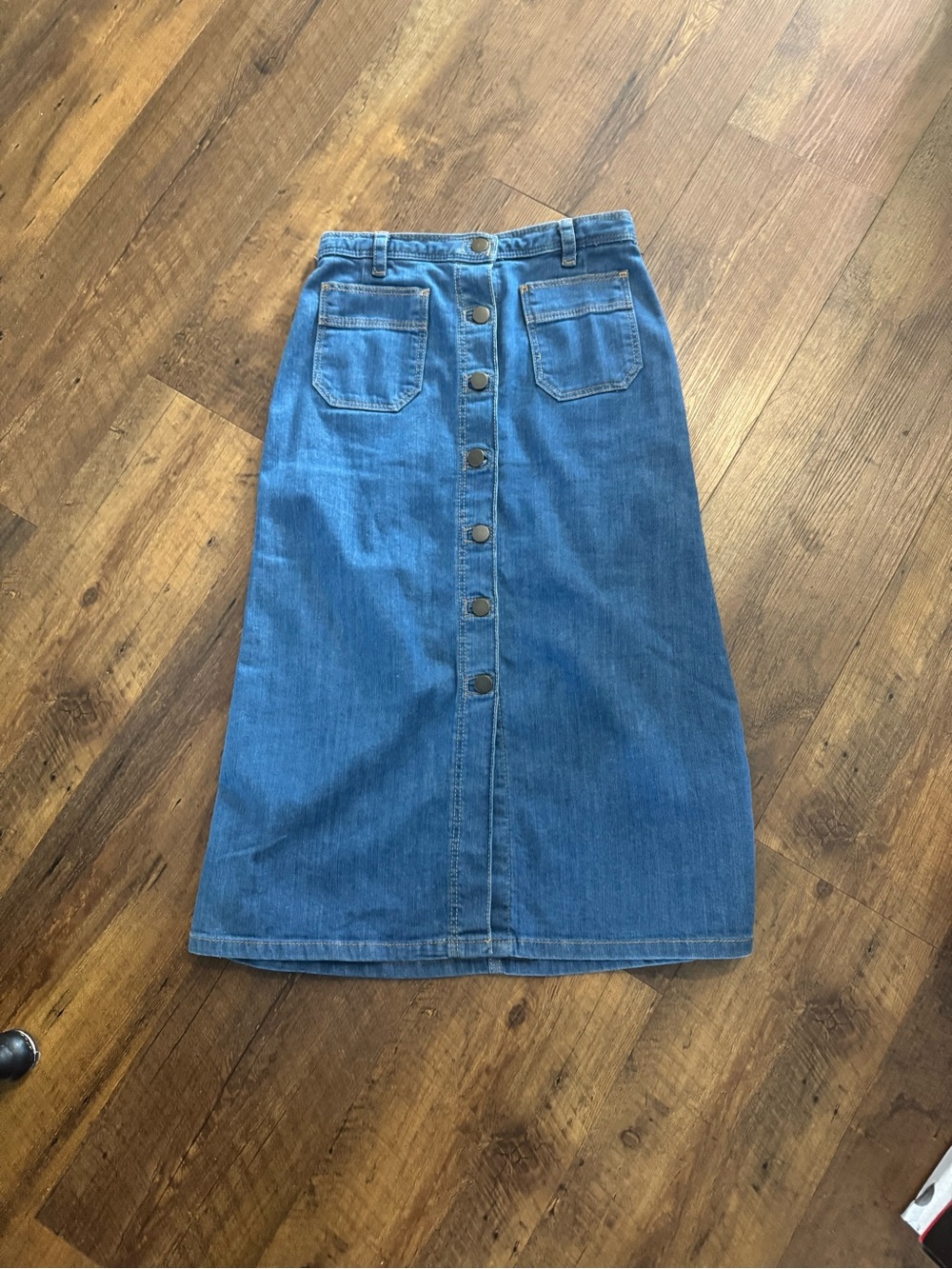 H&M Blue Button-Front Denim Midi Skirt